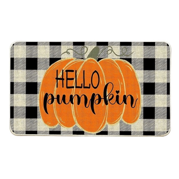 Halloween Buffalo Plaid Pumpkin Hello Door Mat Floor Mat 17x29" Home Decor Gift - Picture 1 of 7